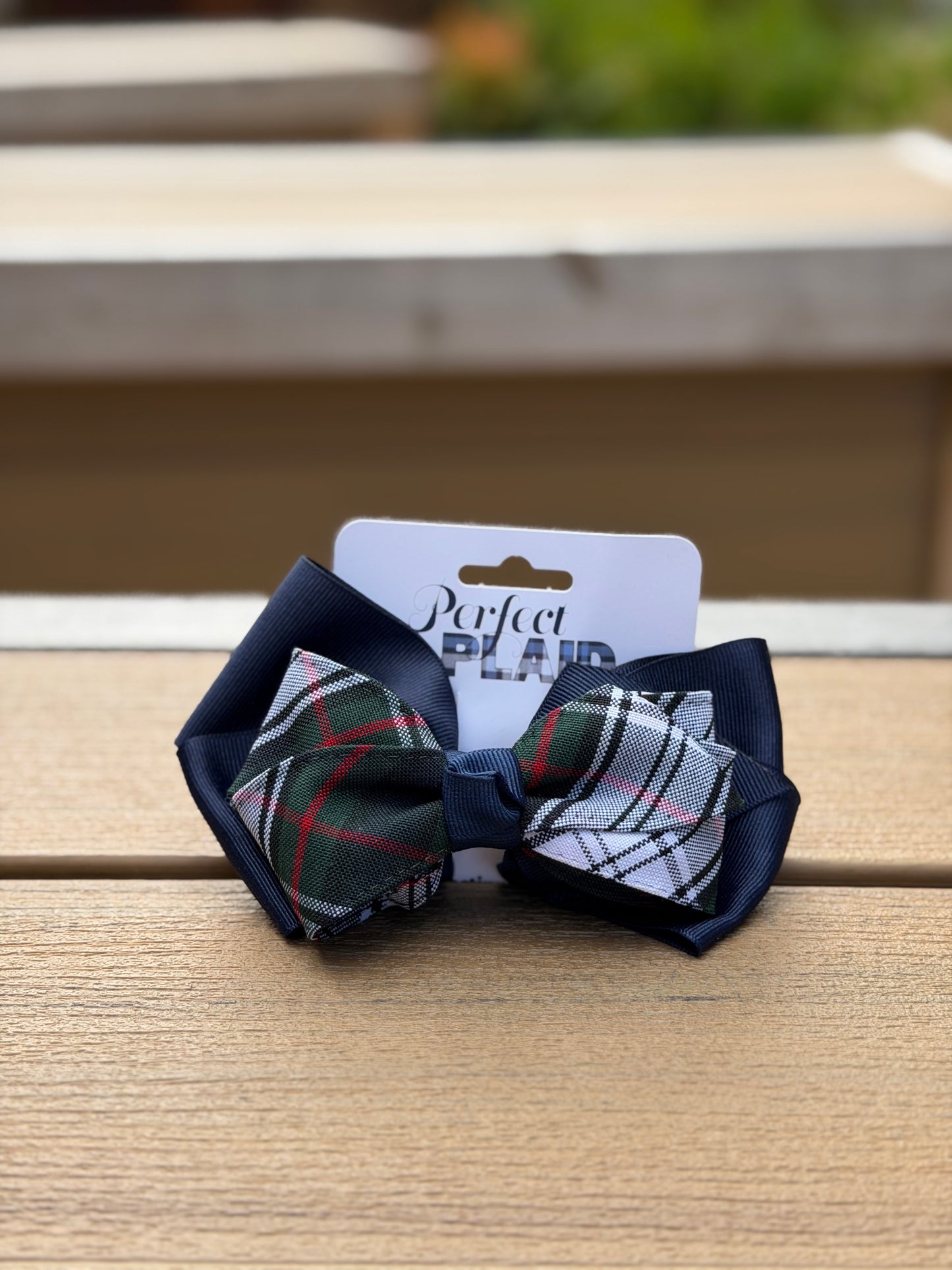 Navy Grosgrain & Lloyd Plaid Double Bow