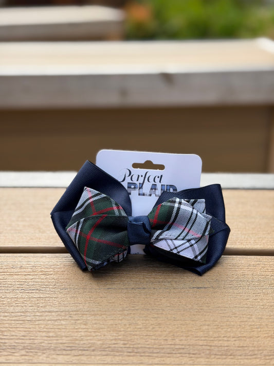 Navy Grosgrain & Lloyd Plaid Double Bow