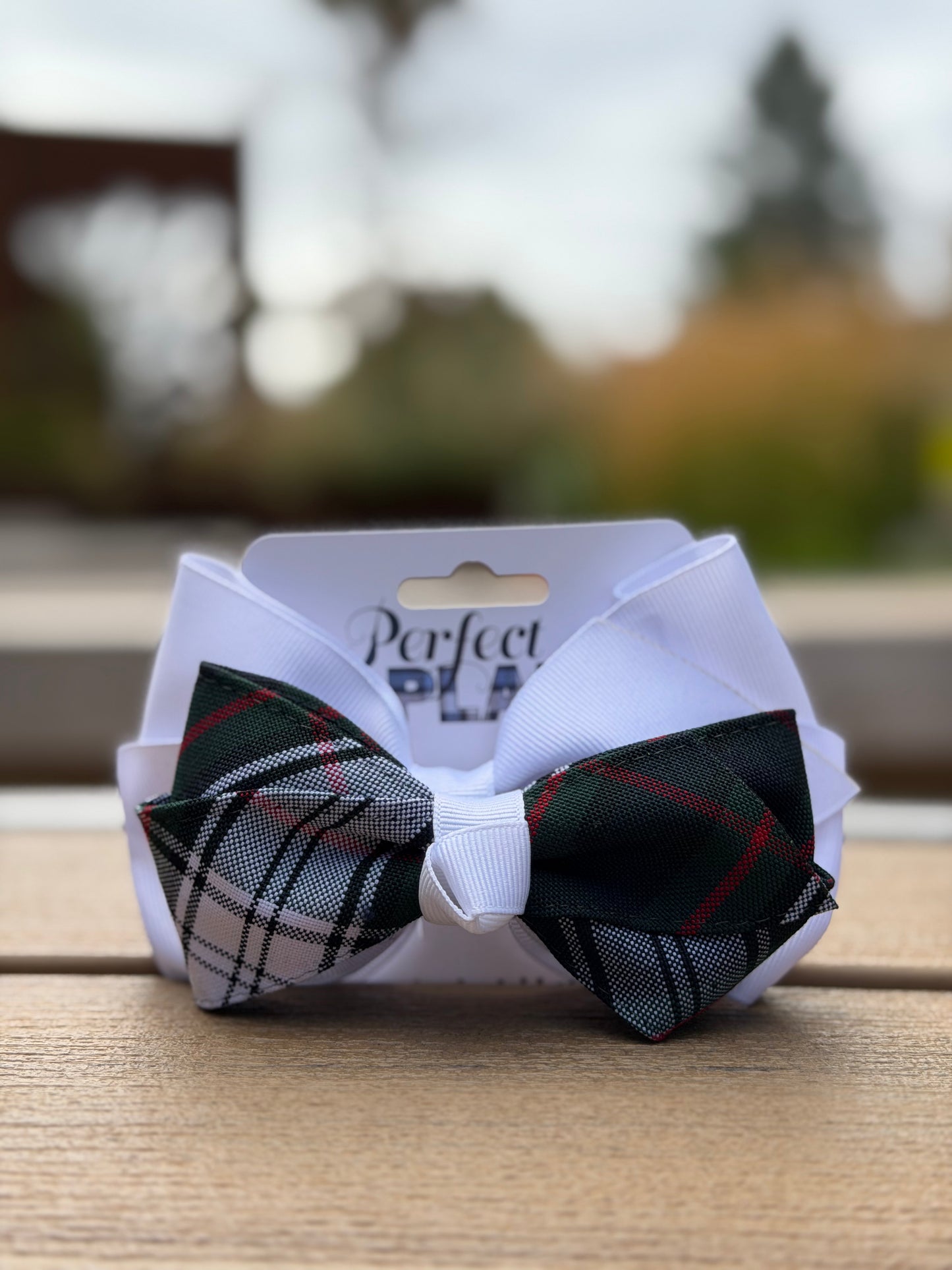 White Grosgrain & Lloyd Plaid Double Bow